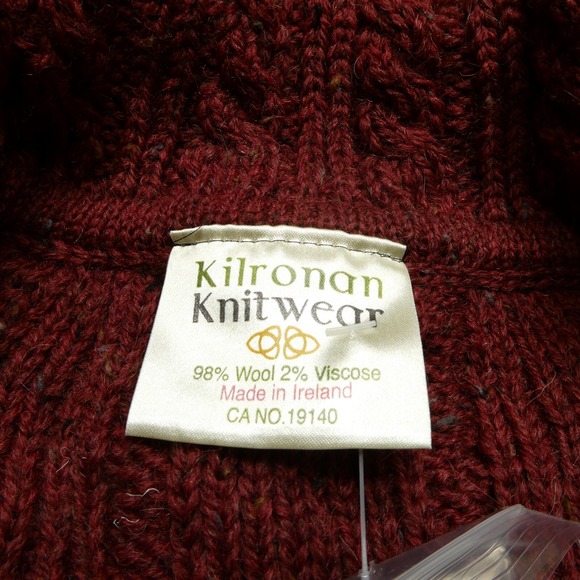 Kilronan‎ Knitwear Wool Sweater Womens Medium Red Long Chunky Cable Knit Ireland - Picture 2 of 11
